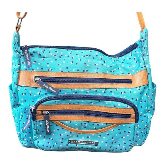 Lily Bloom Crossbody Bag Shadow Dot Purse Organizer Pockets Spotted Teal Blue - Picture 1 of 8
